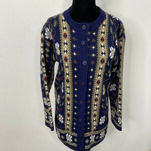 Vintage Esskay Originals Woman 11 M Cardigan Sweater Fair Isle‎ Floral EEC Euro